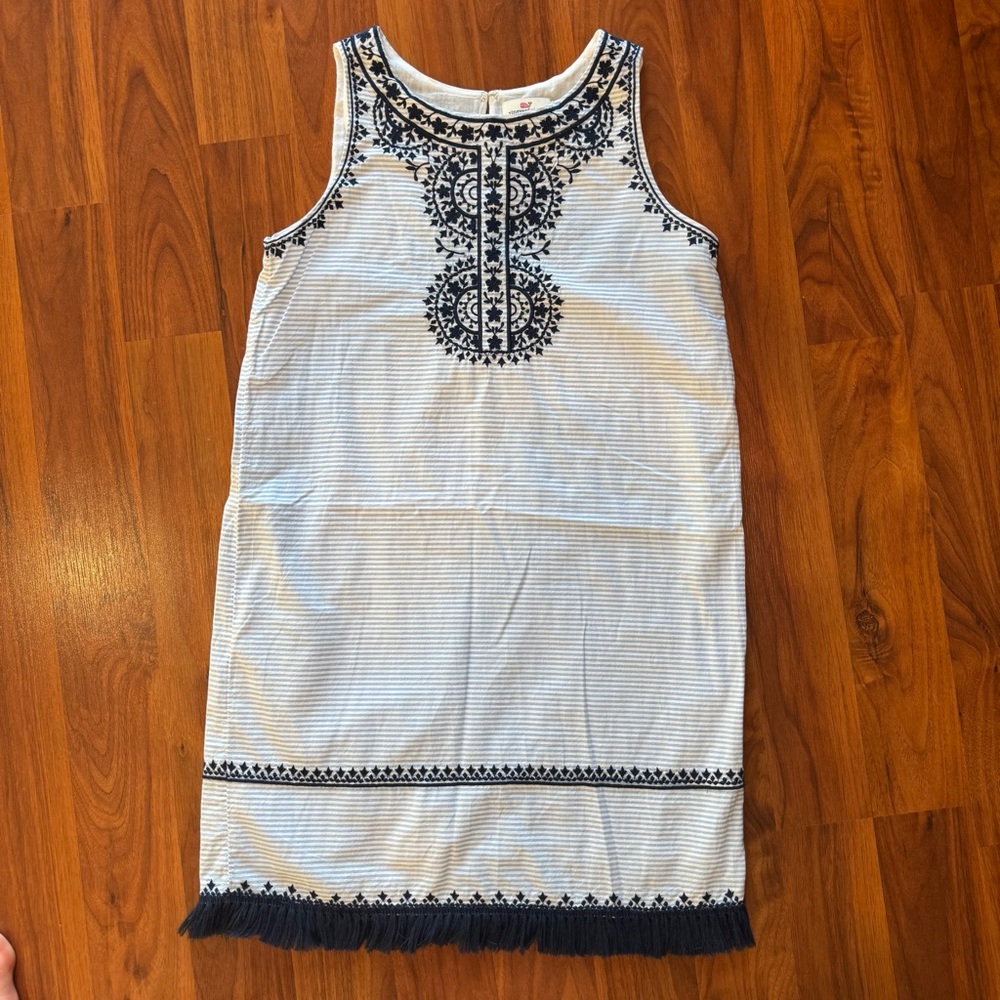 Vineyard Vines Womens sz4 Breezy Striped Shift Dress Sleeveless Blue Embroidered